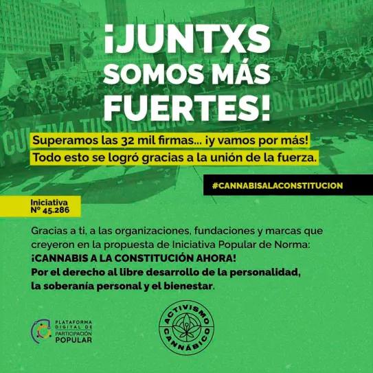 La iniciativa para incluir el cannabis en la Constitución chilena logró las firmas necesarias en tan sólo 12 horas