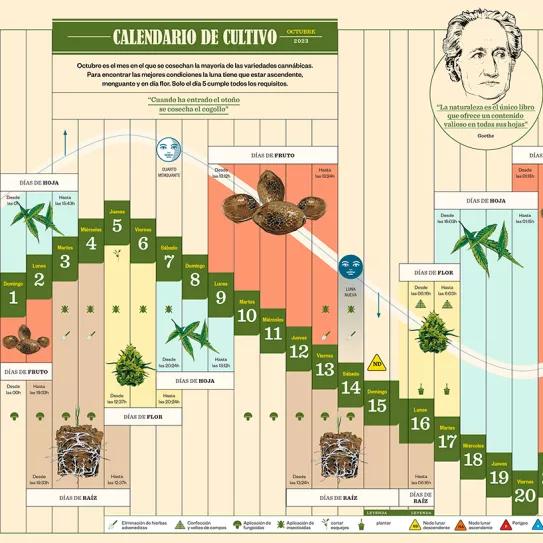 Calendario biodinámico y lunario de octubre 2023. Cáñamo 310