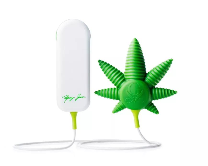 Vibrador con forma de hoja de cannabis.