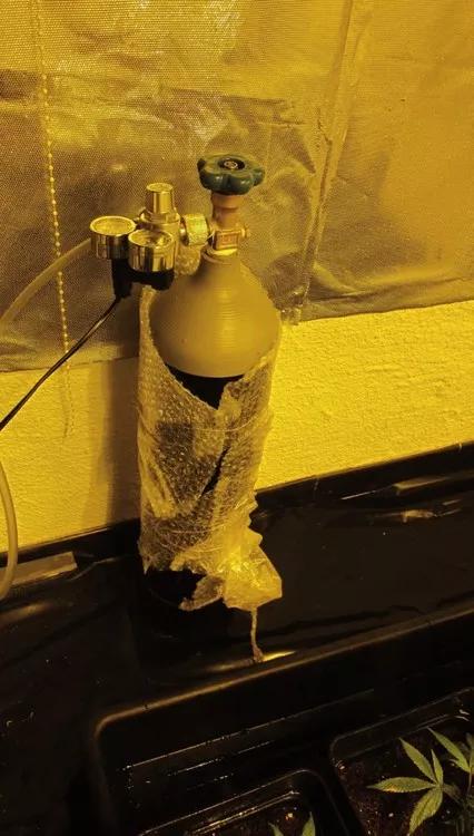 Bombona de CO2, conectada a electroválvula