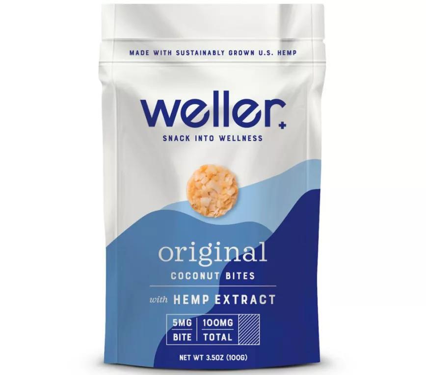 Coconut Bites de Weller: coco para picar con 5 mg. de CBD por mordisquito. Es perfecto para echar en la bolsa del gimnasio y usarlo antes y después de una sesión.