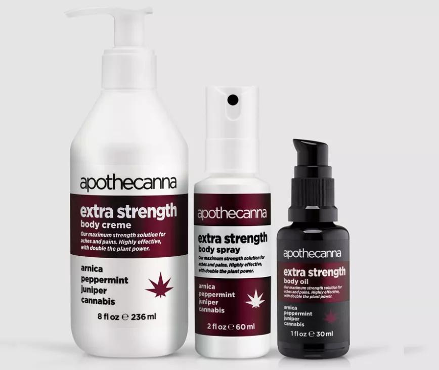 Aphotecanna:  Producido por 48 North (los mismos de Mother & Clone), Aphotecanna es una crema con una cantidad de mg. THC y 100 mg. CBD. También cuenta con un aceite corporal con la misma cantidad de THC y CBD y una crema calmante un poco más suave (25 mg. THC 25 mg. CBD). 25 dólares el pack dependiendo de la región.