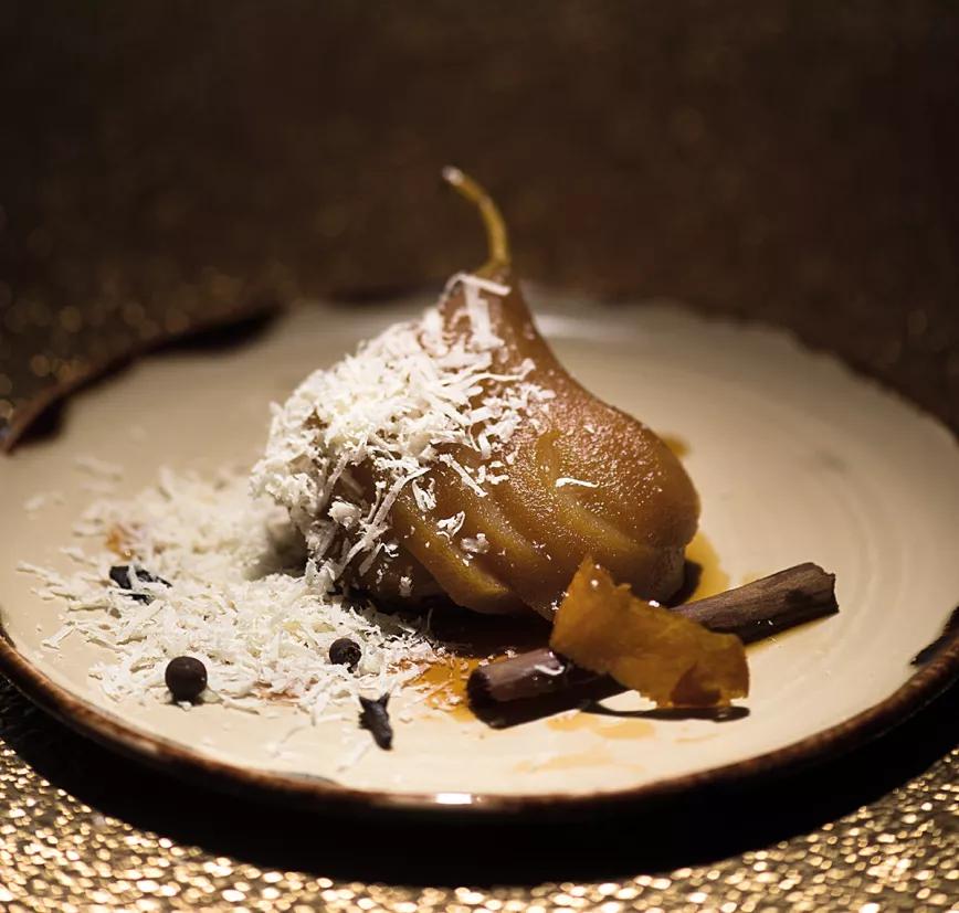 Peras al vermut con Grana Padano y White Widow x Cheese 