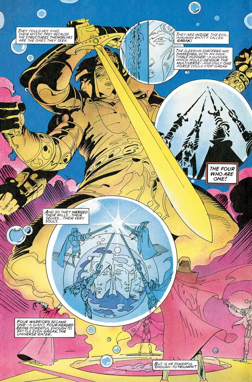 Página escogida de uno de los cómic en los que Roy Thomas adaptó las aventuras de Elric de Melniboné escritas por Michael Moorcock