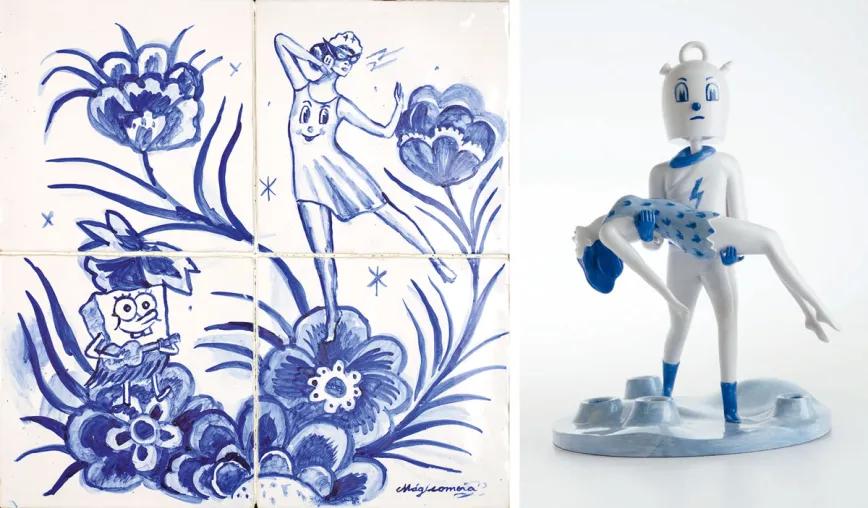 Azulejos Cosmic dancer (2019). Art toy en colaboración con 6 Forest “Botijoman”, otro de los personajes trasversales en el trabajo del autor.