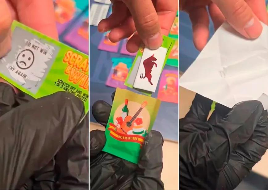 Descubren sobres de "rasca y gana" con cocaína como premio