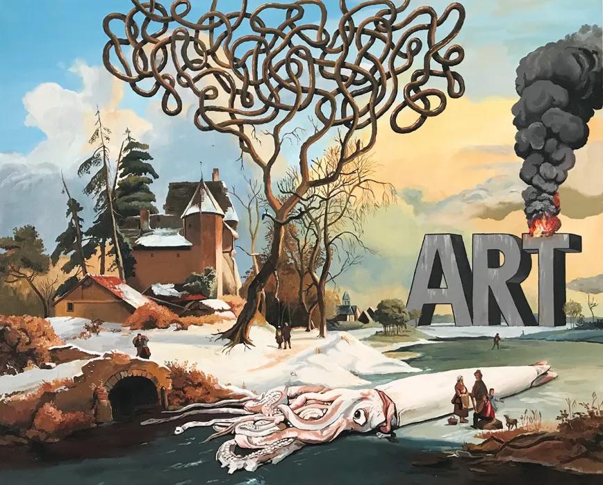 Óscar Seco.  El cuadro pertenece a la serie #vamosamorirtodos, pintada durante la pandemia, 81x100 cm, acrílico sobre tela (2020).