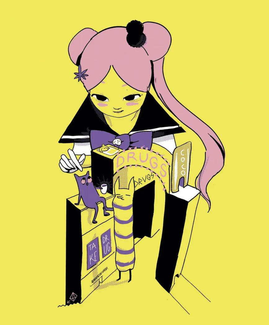 Ilustración de Altieri para el artículo "El relato de la puerta de entrada: del mito a la realidad" de David Pere Martínez Oró. publicado en Cáñamo 243. 