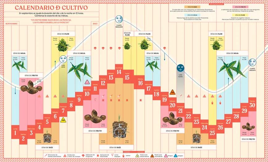 Calendario biodinámico y lunario de septiembre 2025. Cáñamo 332