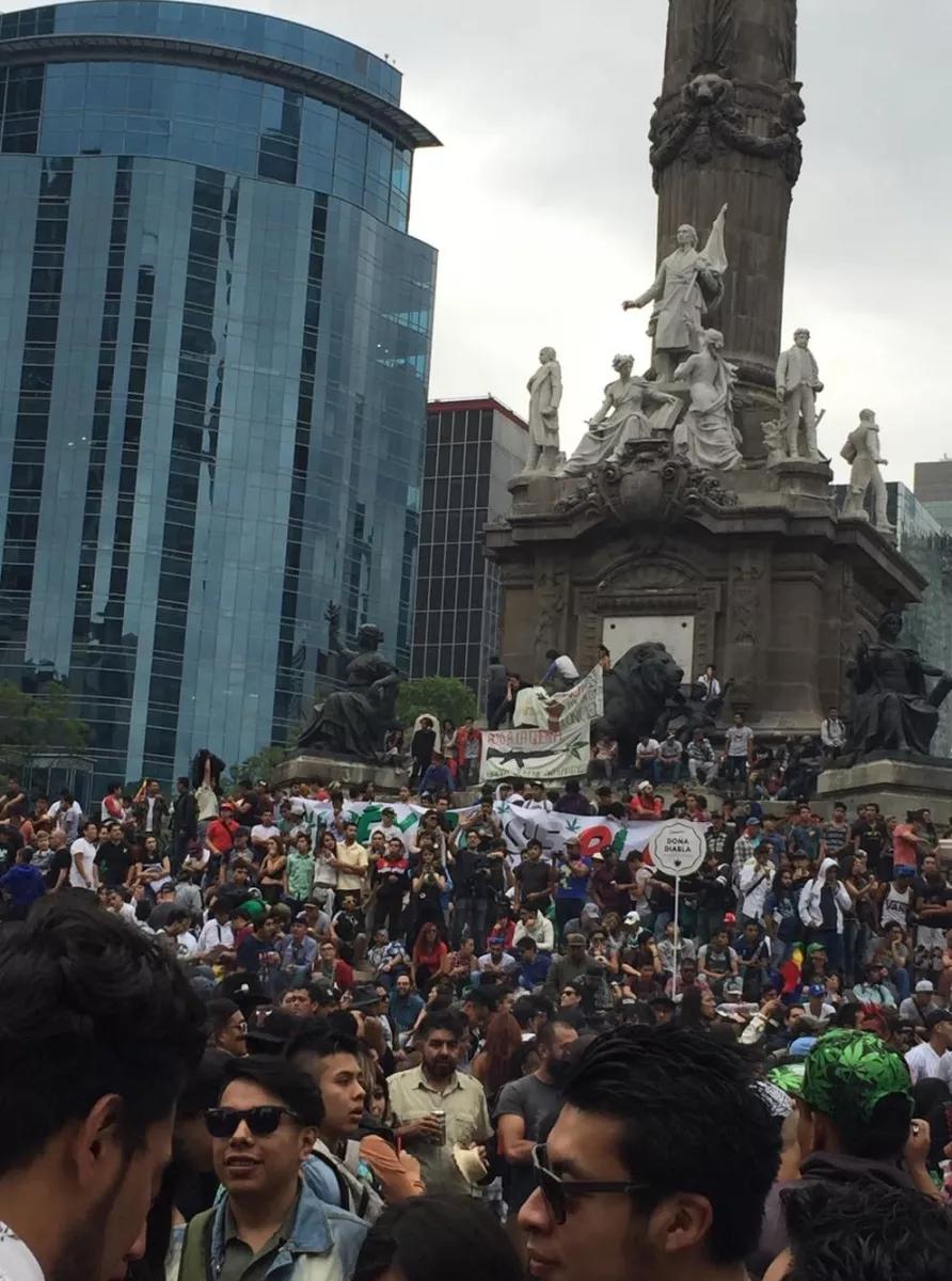 Cannábicos en el Ángel de la Independencia