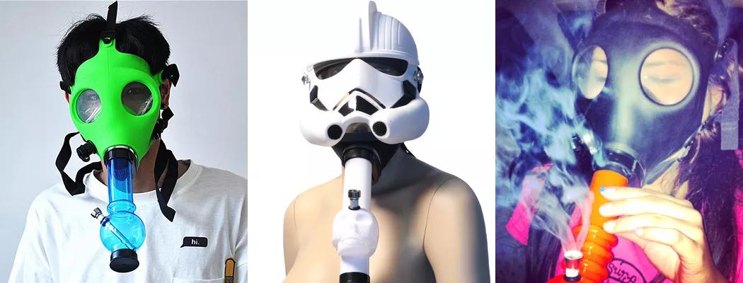 Un bong con una máscara de gas