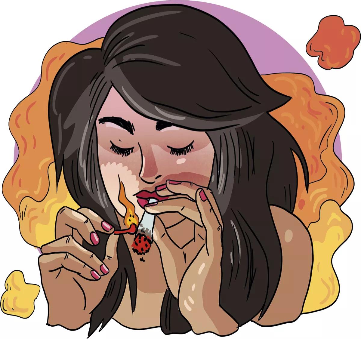 Clarita encendiéndose un porro