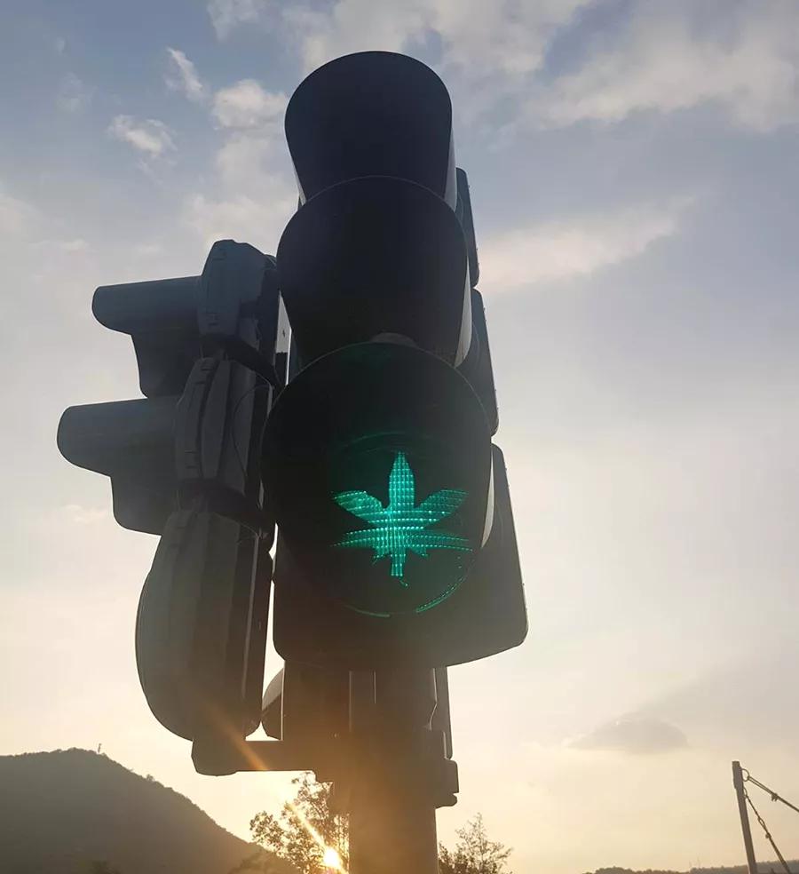 Bromista cambia la luz verde de los semáforos por hojas de marihuana