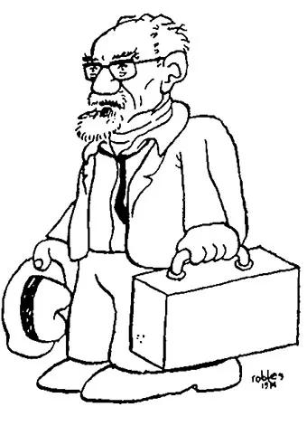 Sender caricaturizado por Robles en 1974