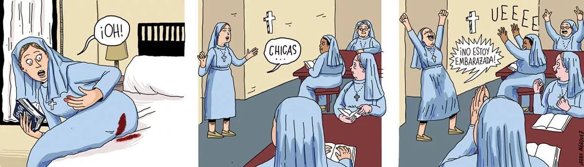 Tiras de su serie “Te has pasado” haciendo honor a su título.