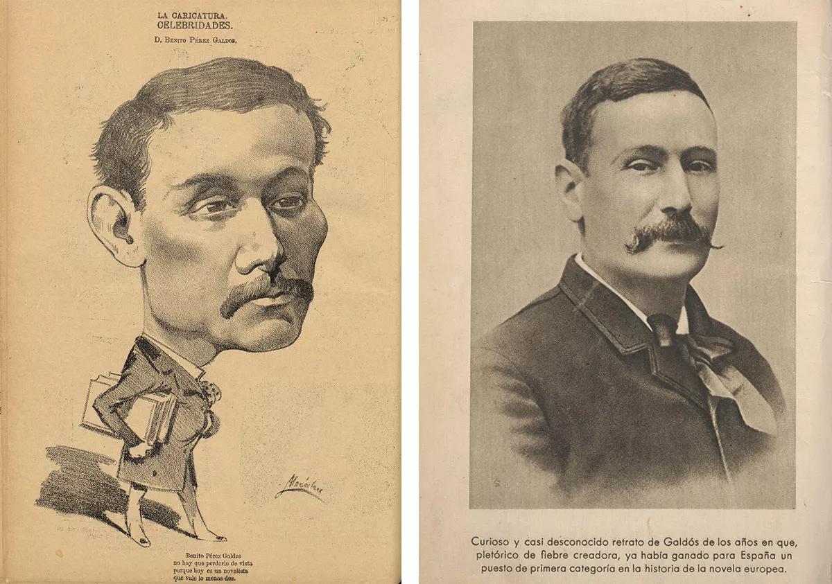 Caricatura aparecida en la prensa y un retrato de joven