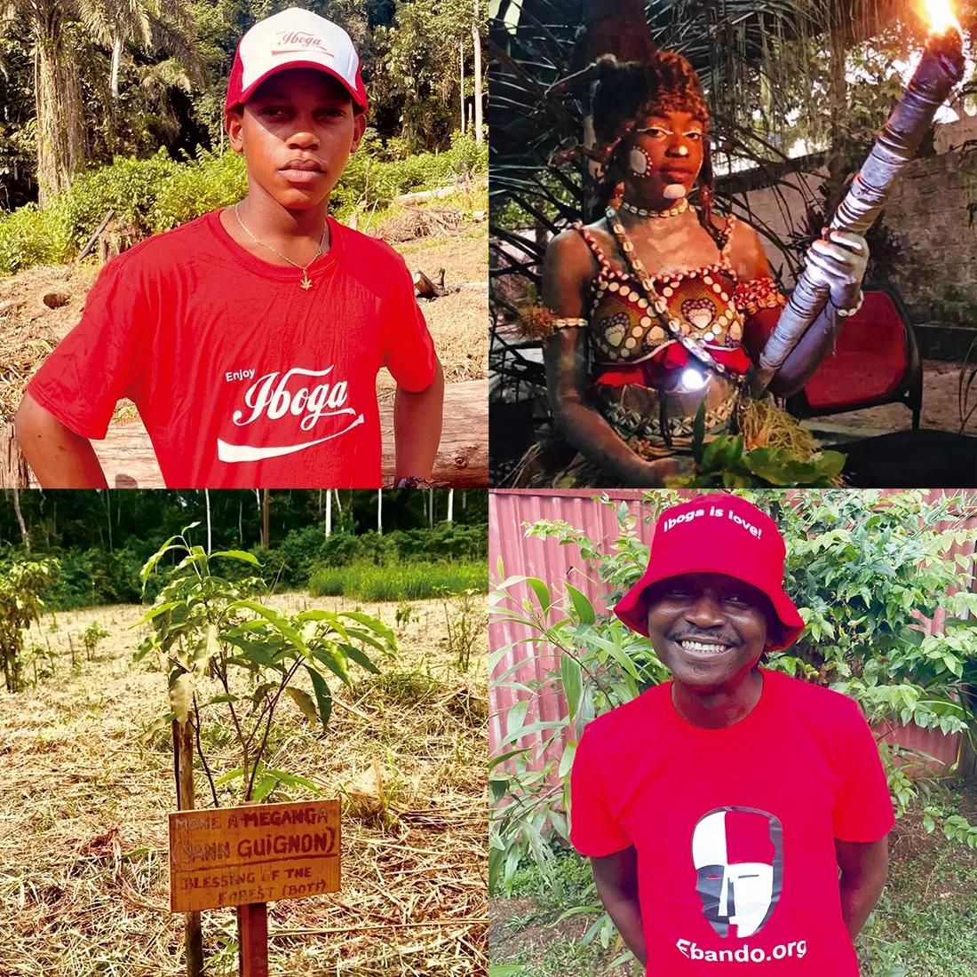 “Enjoy iboga” e “Iboga is love”, dos eslóganes pop para la defensa y reconocimiento de esta planta ancestral. Arriba, joven ataviada con traje tradicional empleado en los rituales espirituales buiti. Sobre estas líneas, plantación joven de iboga en Gabón financiada por la ONG Blessings of the Forest.