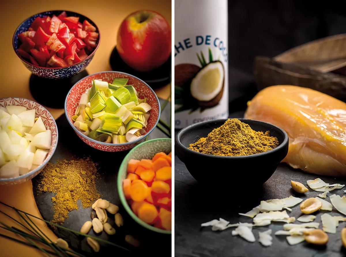 Curry de pollo con coco Nightingale y cacahuetes