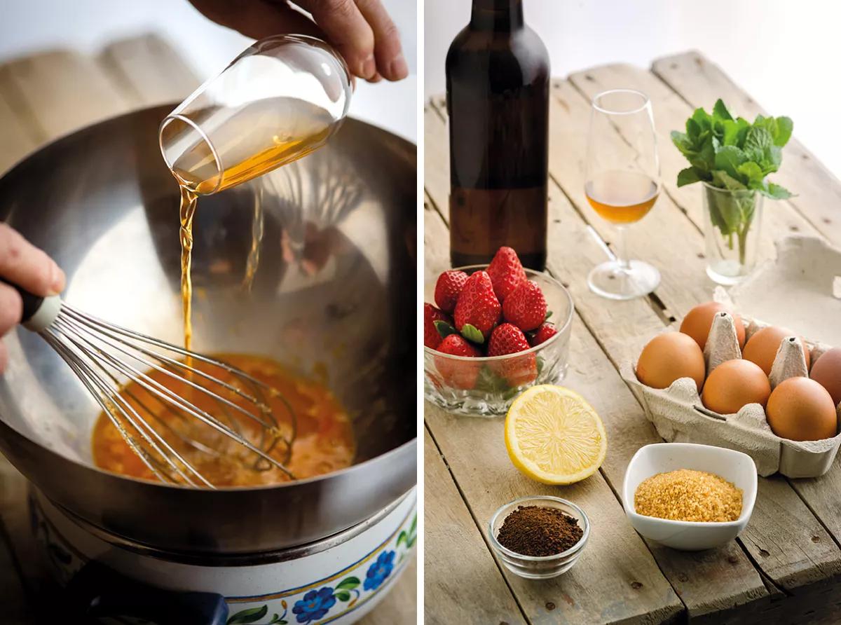 Sabayón de jerez con Eleven Roses, helado de vainilla y ‘coulis’ de fresas 